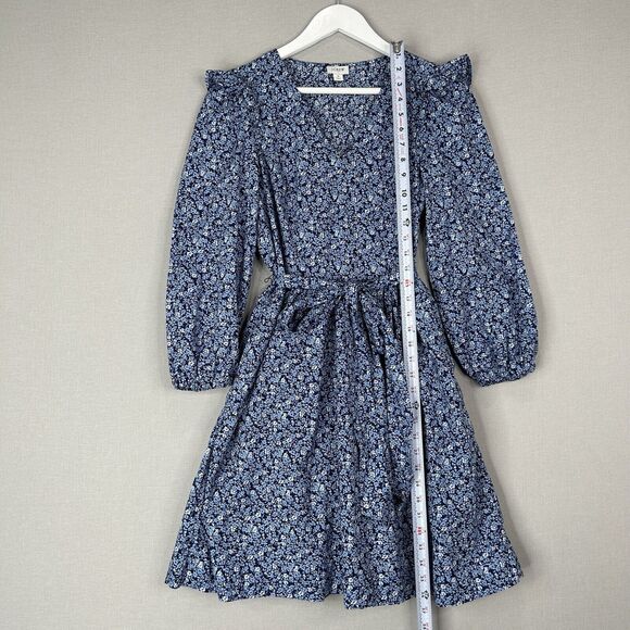 J.Crew Womens Dress Small Blue 100% Cotton Floral Puff Sleeve Belted Preppy Boho - Picture 3 of 15